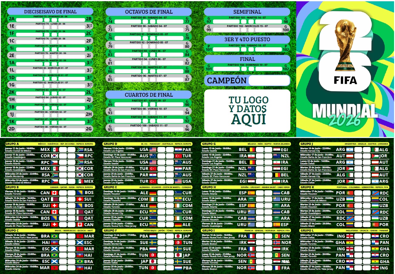 Fixture Mundial 2026 editable Canva