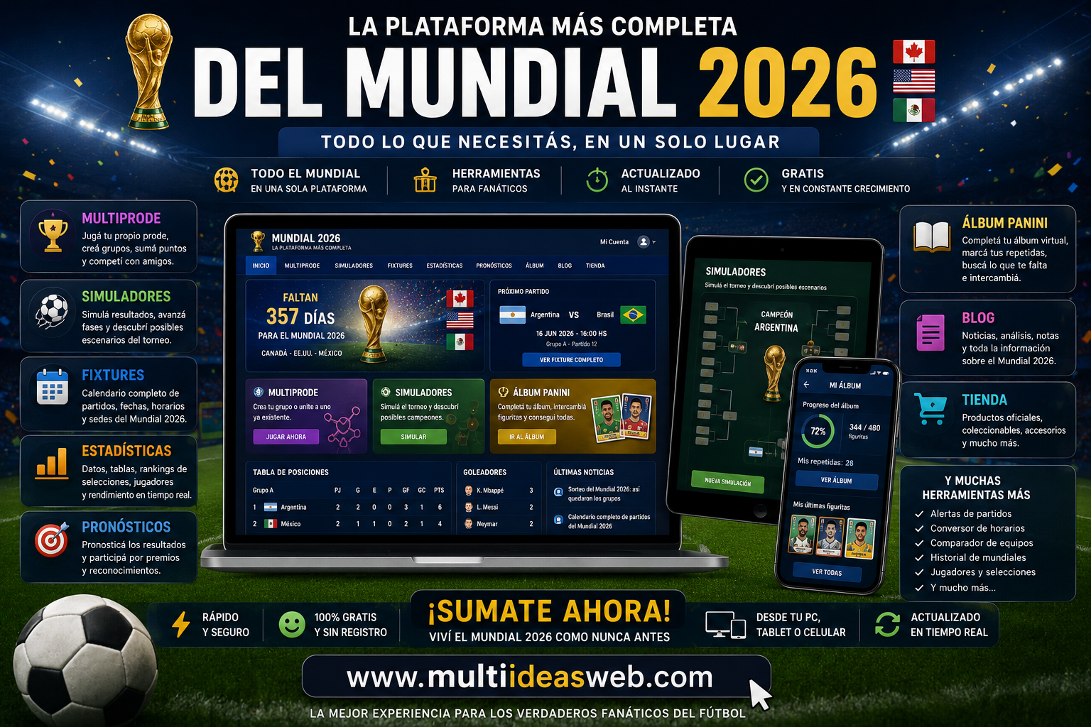The World Cup 2026 hub: fixture, Panini codes, predictor, simulator and everything free